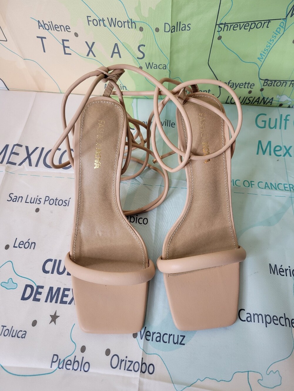 Fashion Nova Blush Nude Square-Toe Strappy Heels
